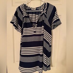 Show Me Your Mumu Blue White Striped V Neck Short Sleeve Shirt Size M